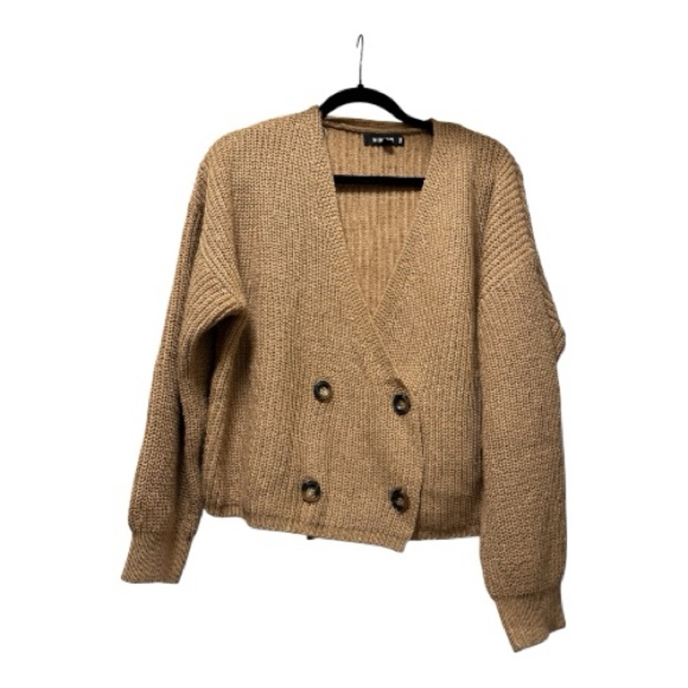 Missguided + Tan Double-Breasted Cardigan